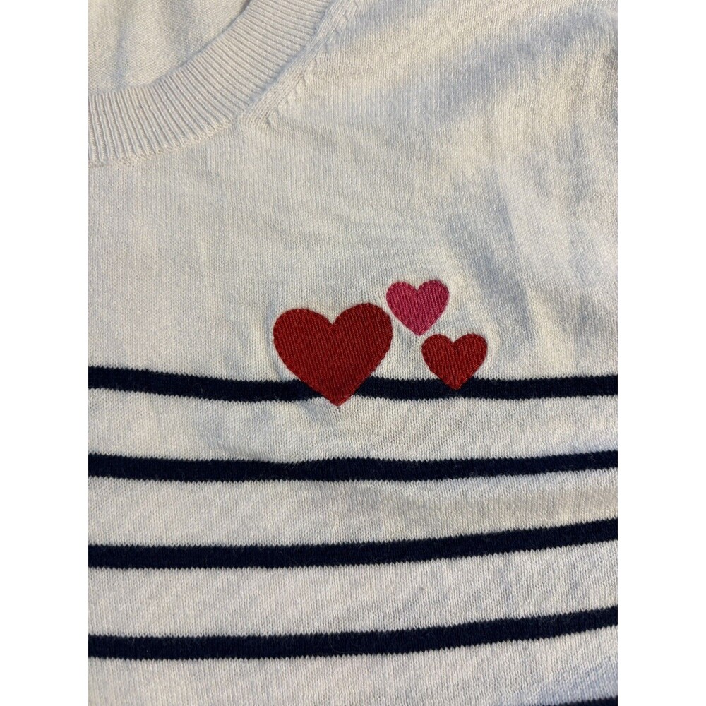 J CREW Teddie Sweater Women XL black white stripes red hearts quiet luxury - Picture 1 of 11